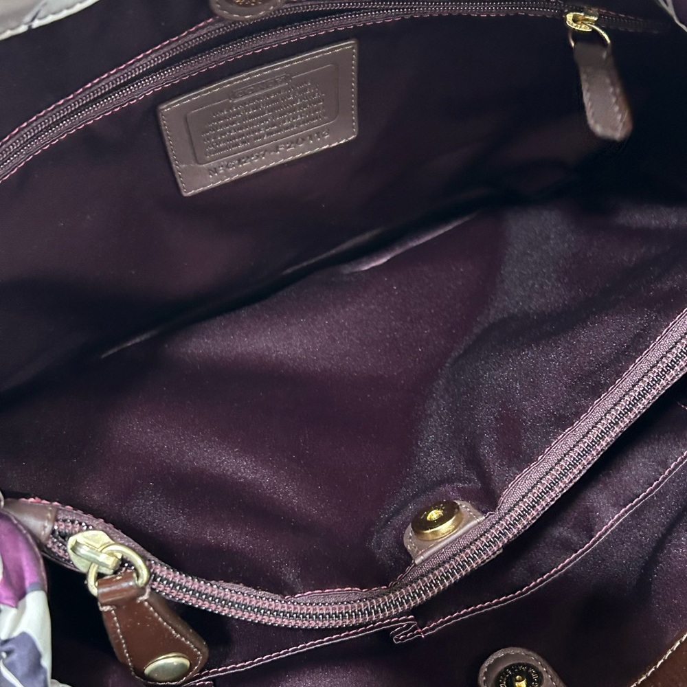 New Coach Ashley Scarf Print Purse F20113 Purple Brown Patent Leather Bag Y2K - Picture 12 of 15